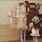 【孔雀开屏】Feather Cheongsam Little Girl Dress in Pink 香槟粉小女孩连身裙