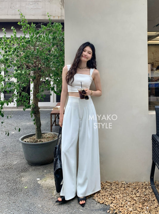 Adele High Waist Long Pants in White