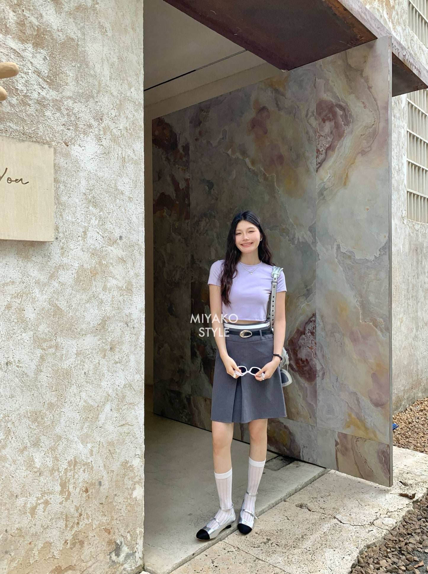 Anna Short Sleeve Crop Top in Purple