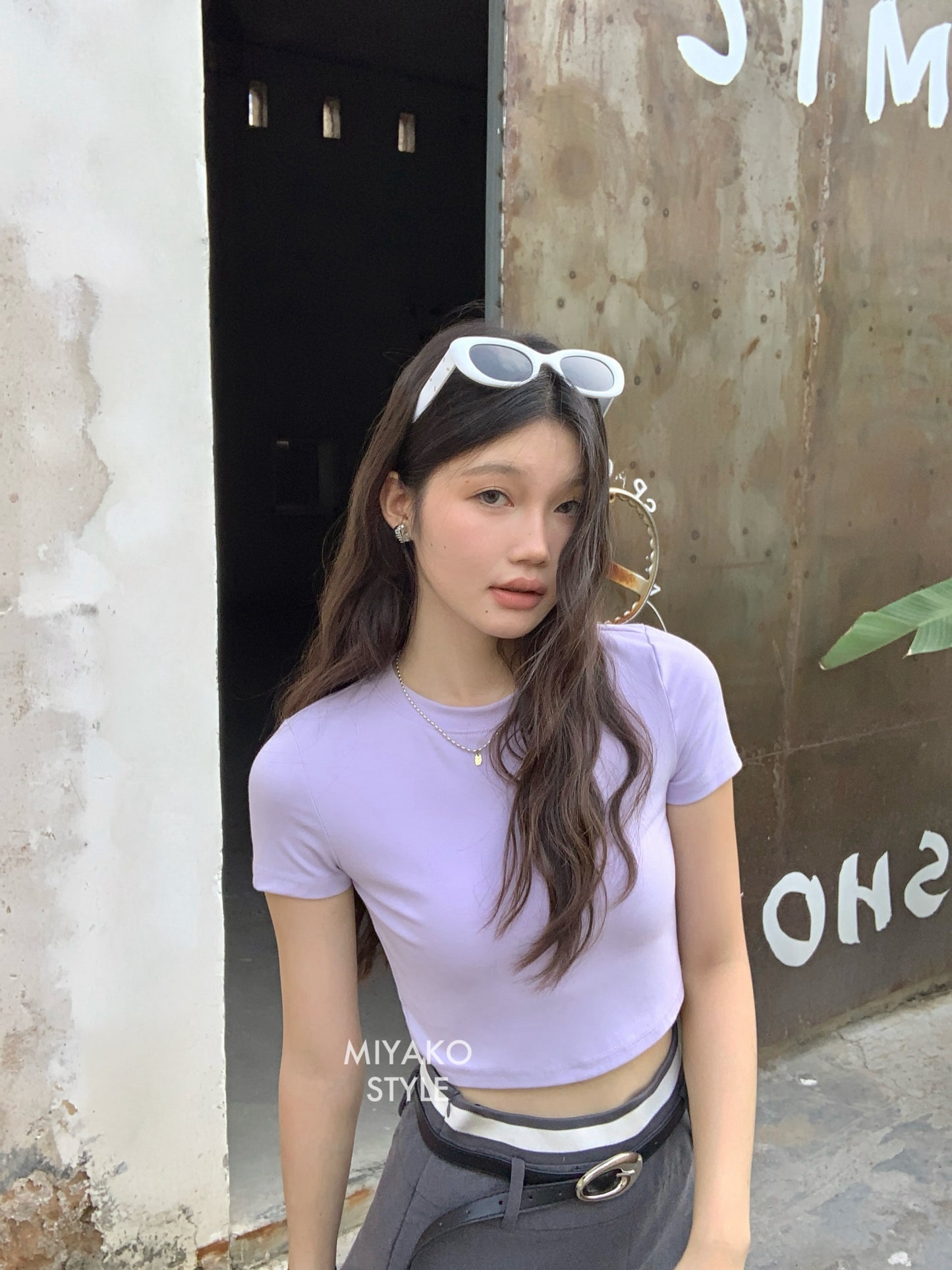 Anna Short Sleeve Crop Top in Purple