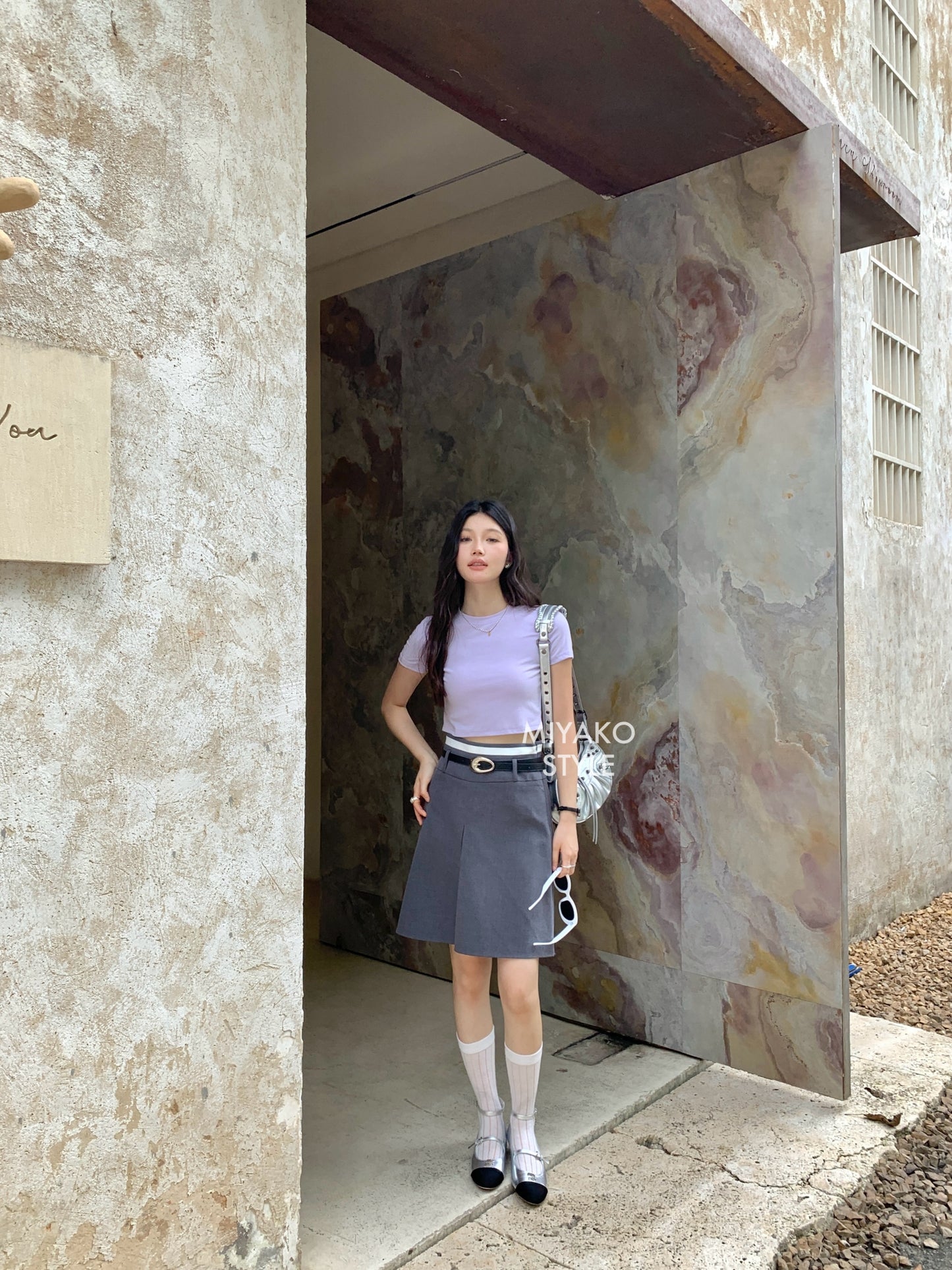 Anna Short Sleeve Crop Top in Purple