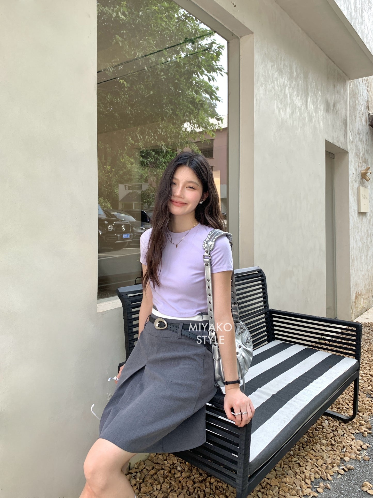 Anna Short Sleeve Crop Top in Purple