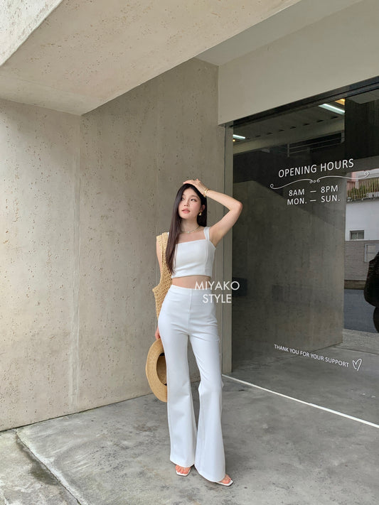 Venus High Waist Flared Pants in White