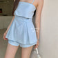 Linen summer short in Blue 短裤