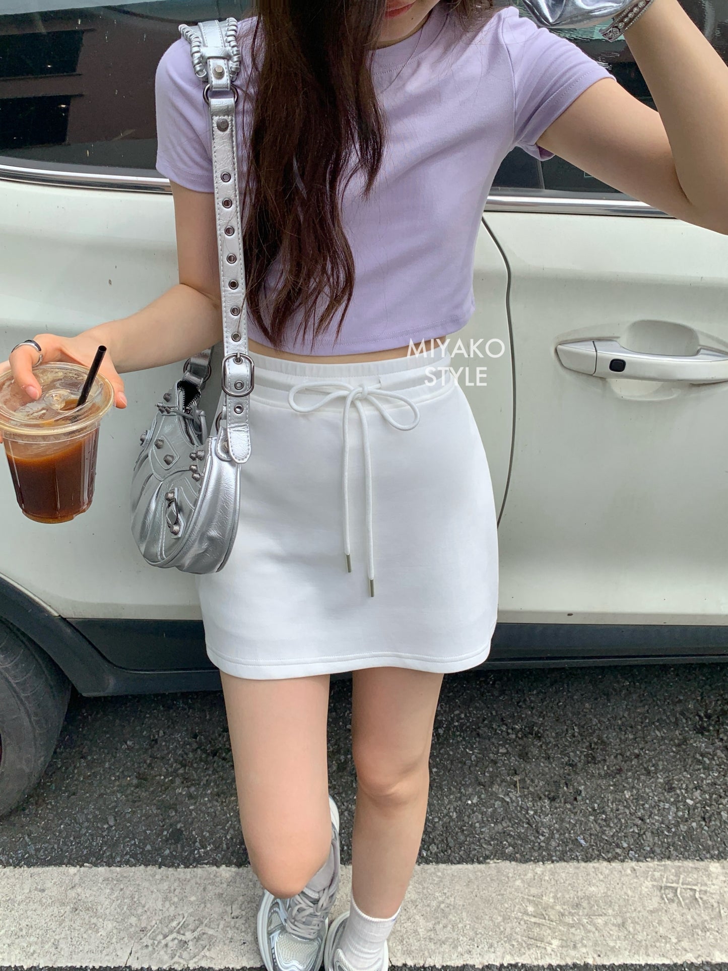 Anna Short Sleeve Crop Top in Purple