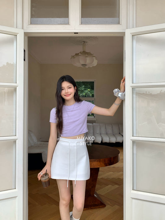 Anna Short Sleeve Crop Top in Purple