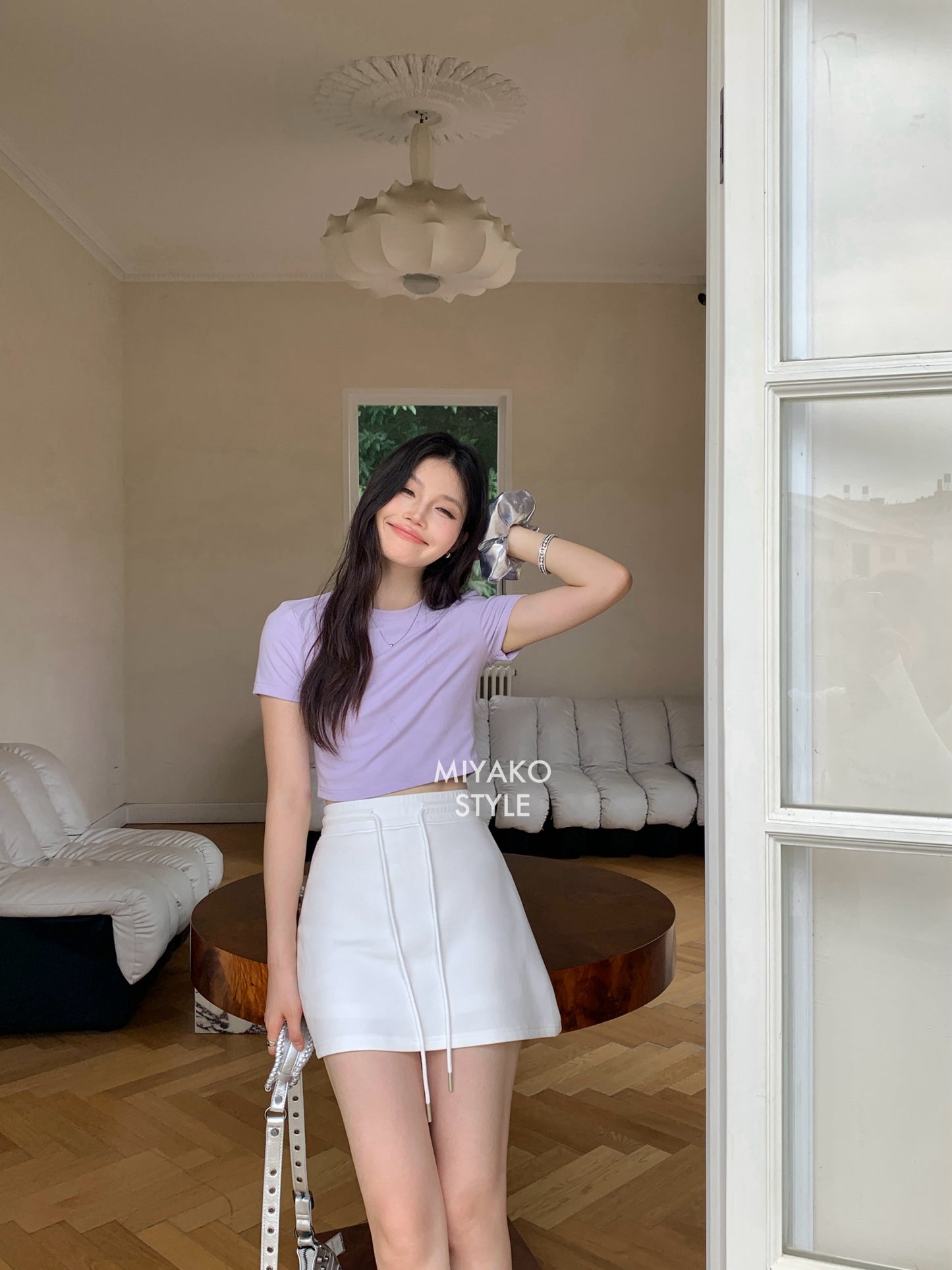 Anna Short Sleeve Crop Top in Purple