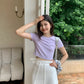 Anna Short Sleeve Crop Top in Purple