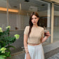 Anna Short Sleeve Crop Top in Beige