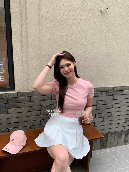 Anna Short Sleeve Crop Top in Pink