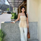 Linen Padded Cami Top in Beige