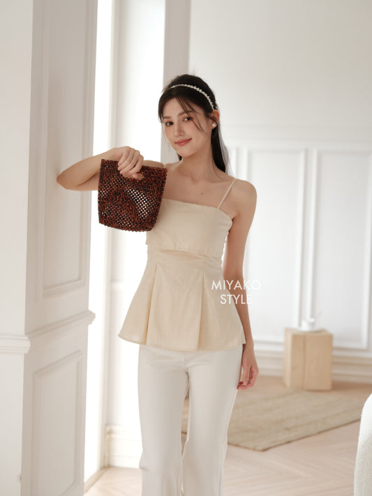 Linen Padded Cami Top in Beige