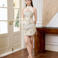 【万事如亿】Billionaire Embroidered Padded & Detachable Sleeve Mini Cheongsam Dress in Ash Beige 米灰色女装短款
