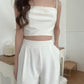 Rosy satin high waist pant in White