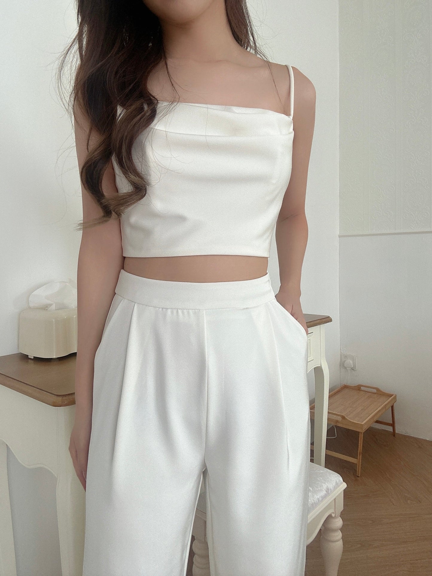 (DEFECT) Rosy satin high waist pant