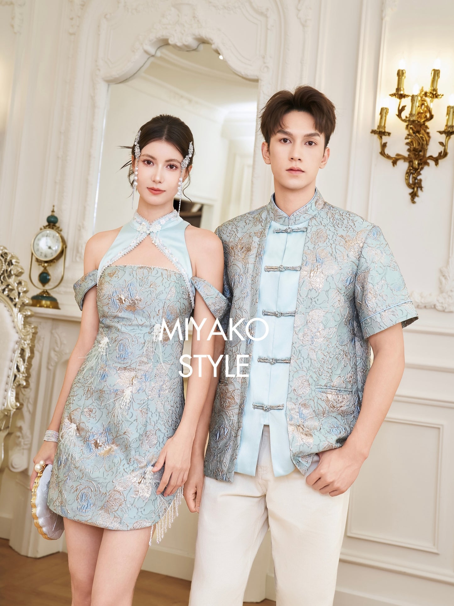 【万事如亿】Billionaire Premium Men Suit Cheongsam in Sea Blue 绿蓝色男唐装