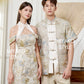 【万事如亿】Billionaire Embroidered Padded & Detachable Sleeve Mini Cheongsam Dress in Ash Beige 米灰色女装短款