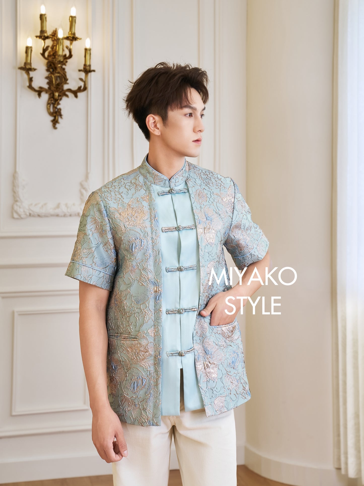 【万事如亿】Billionaire Premium Men Suit Cheongsam in Sea Blue 绿蓝色男唐装