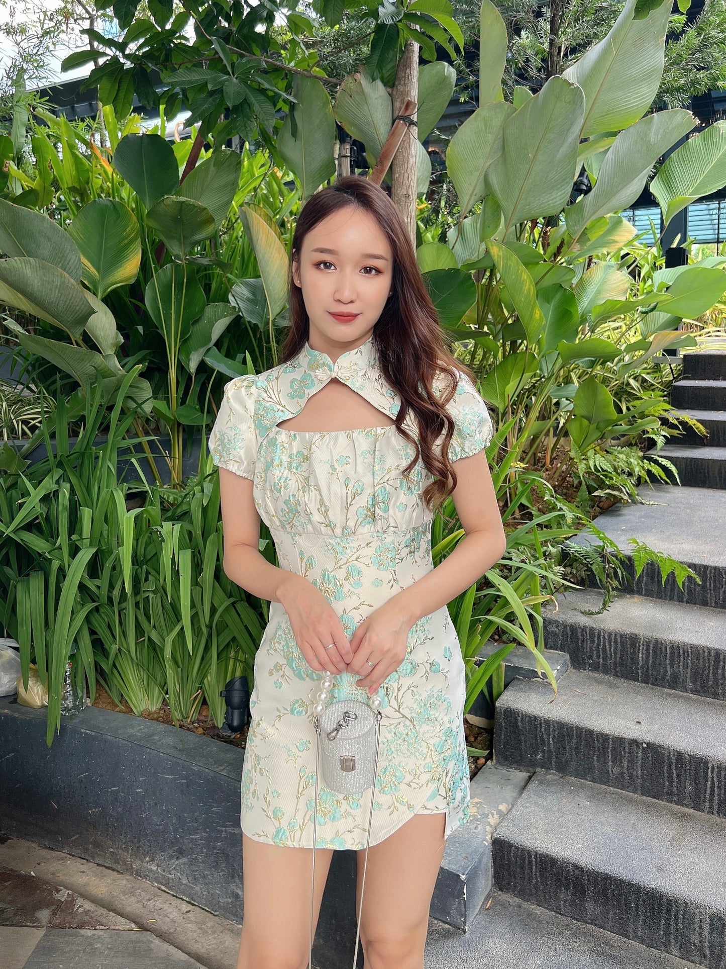 Chic Mini Cheongsam Dress in Green