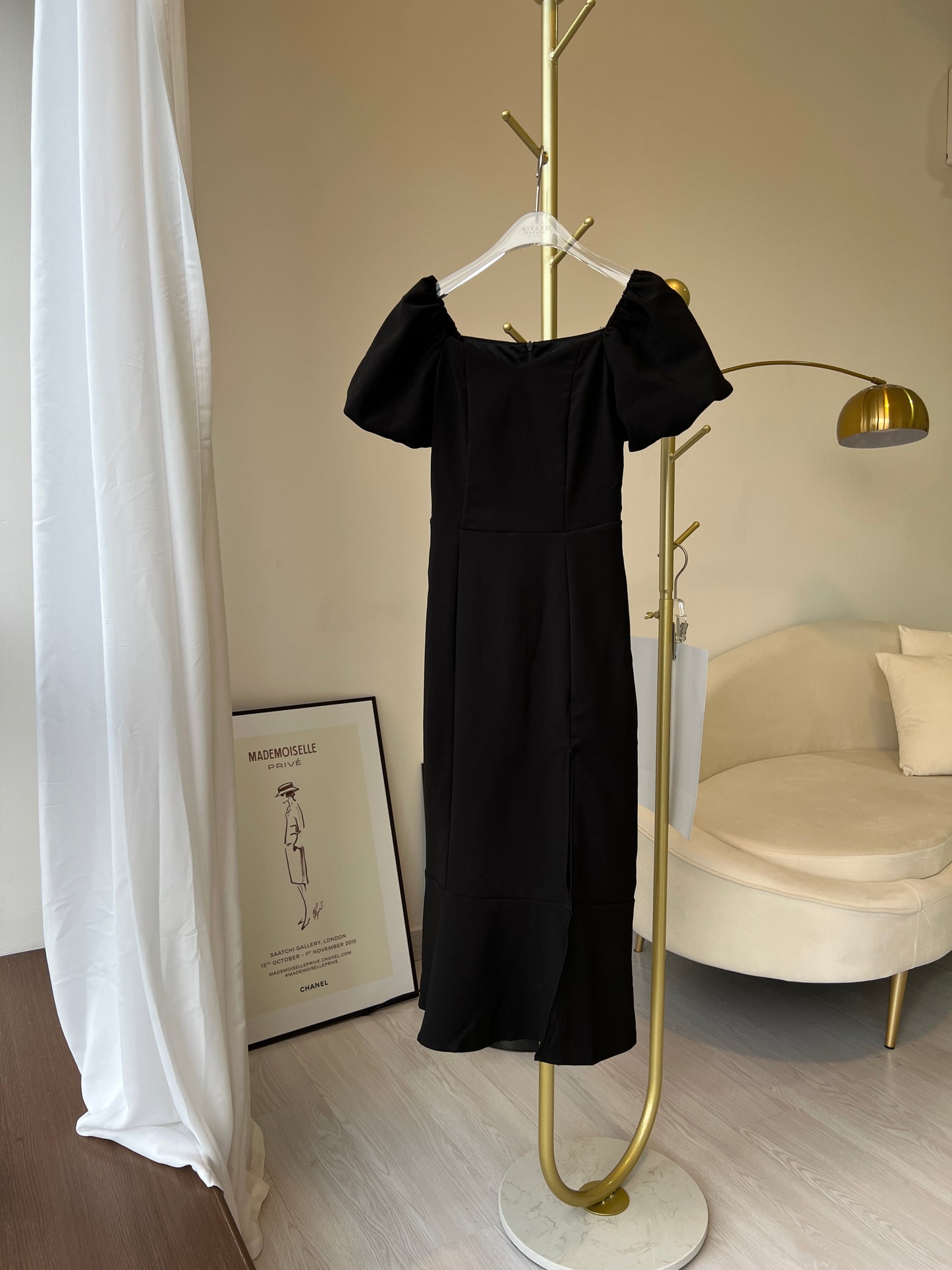 Camila Bubble Sleeve Ruffle Long Dress in Black