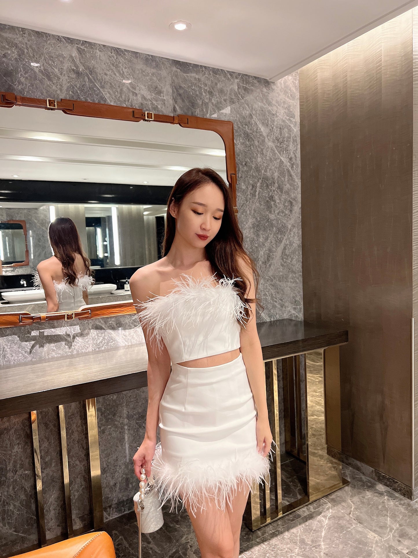 Angel Fur High Waist Skirt in White