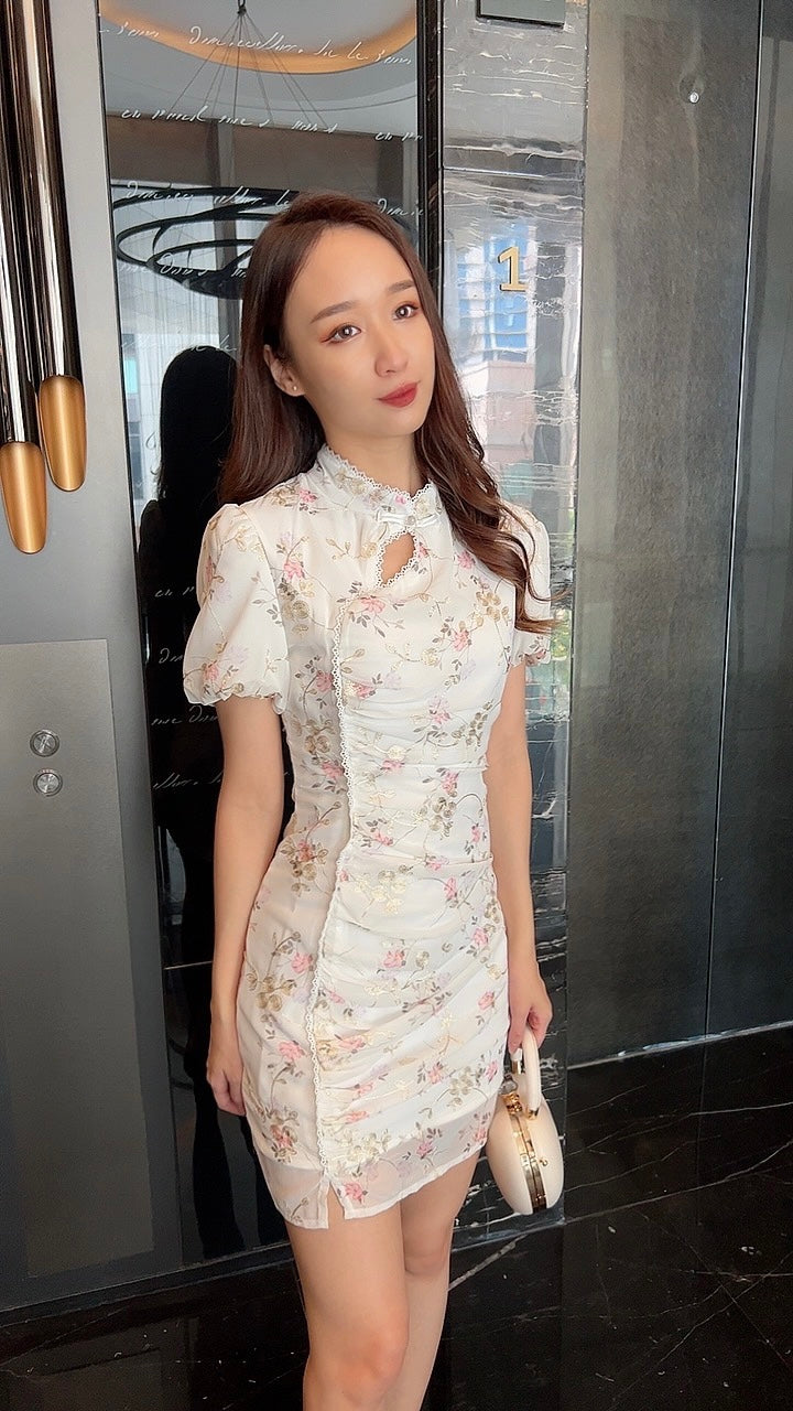 [白色花边] Floral Oriental cheongsam