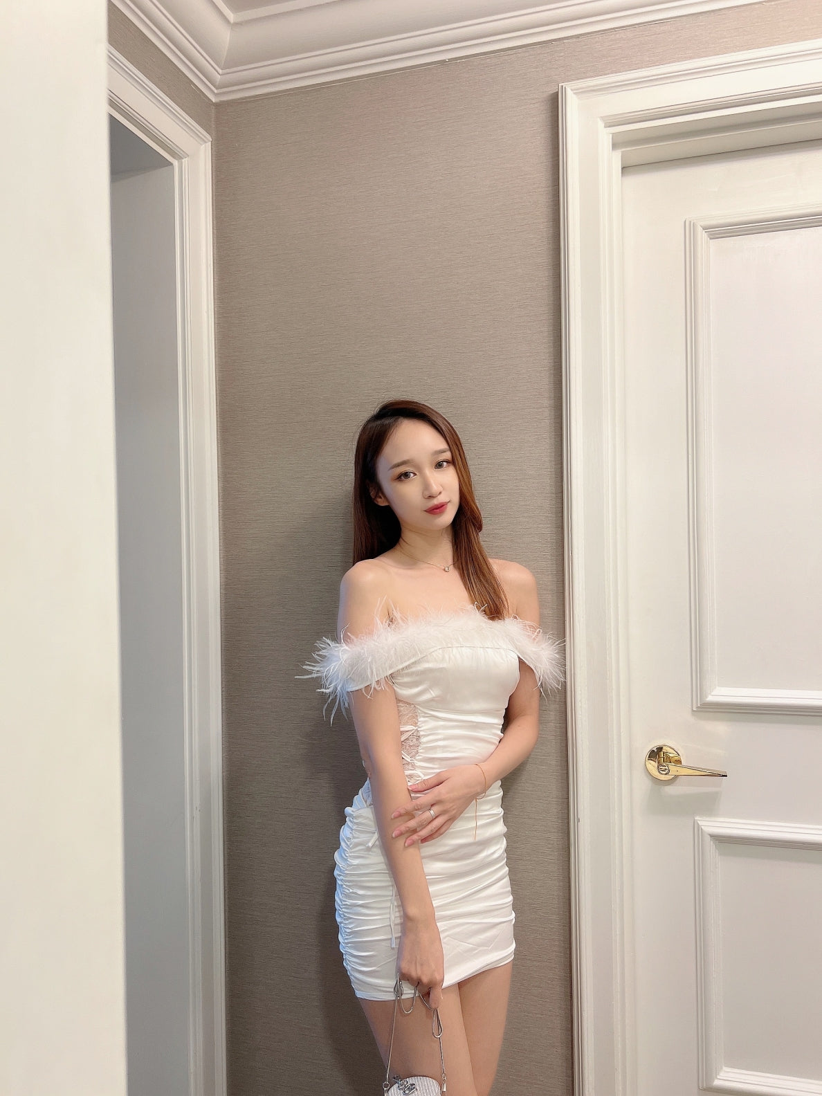 Kathleen furry off shoulder dress