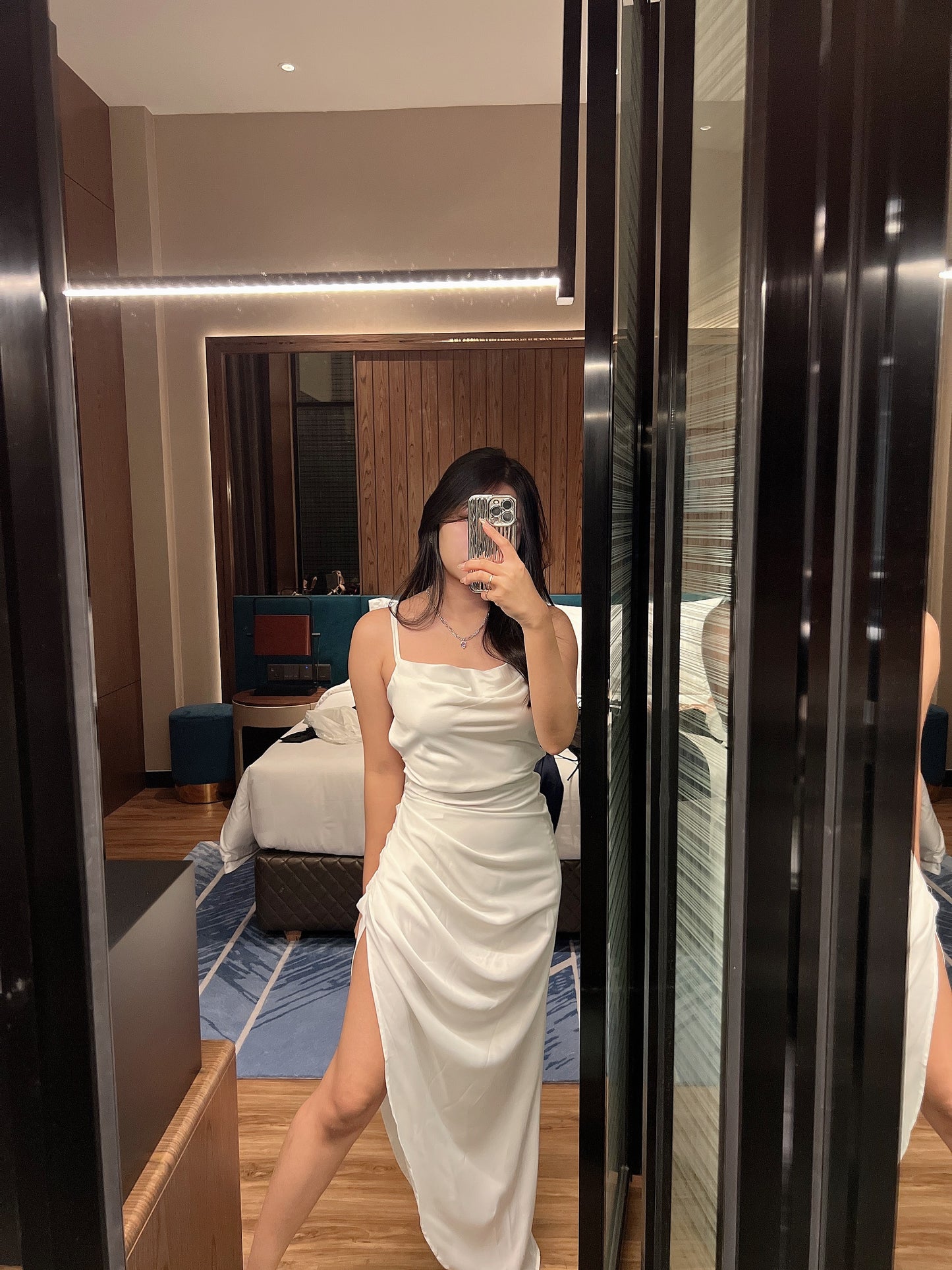 Scarlett Sexy Split Satin Long Dress in White