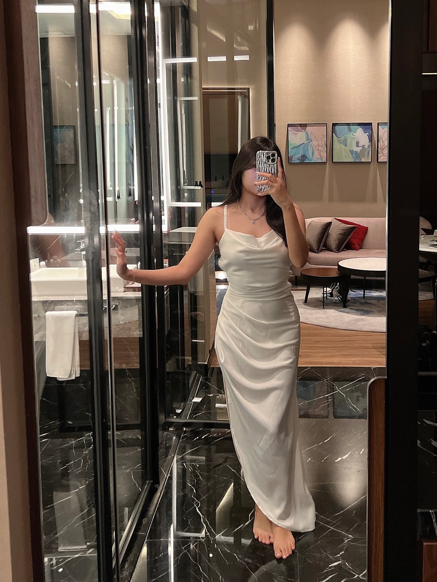 Scarlett Sexy Split Satin Long Dress in White