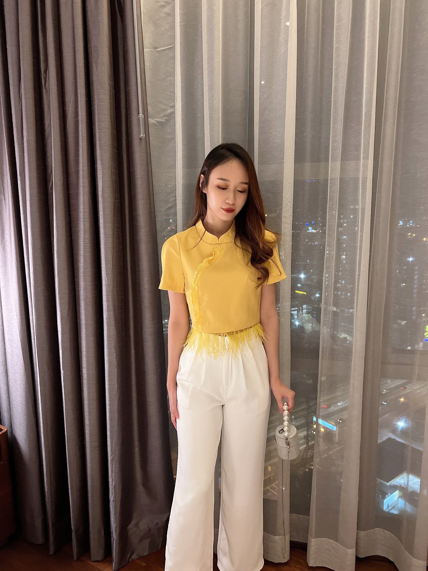 (DEFECT) Lilian Furry Cheongsam top Yellow