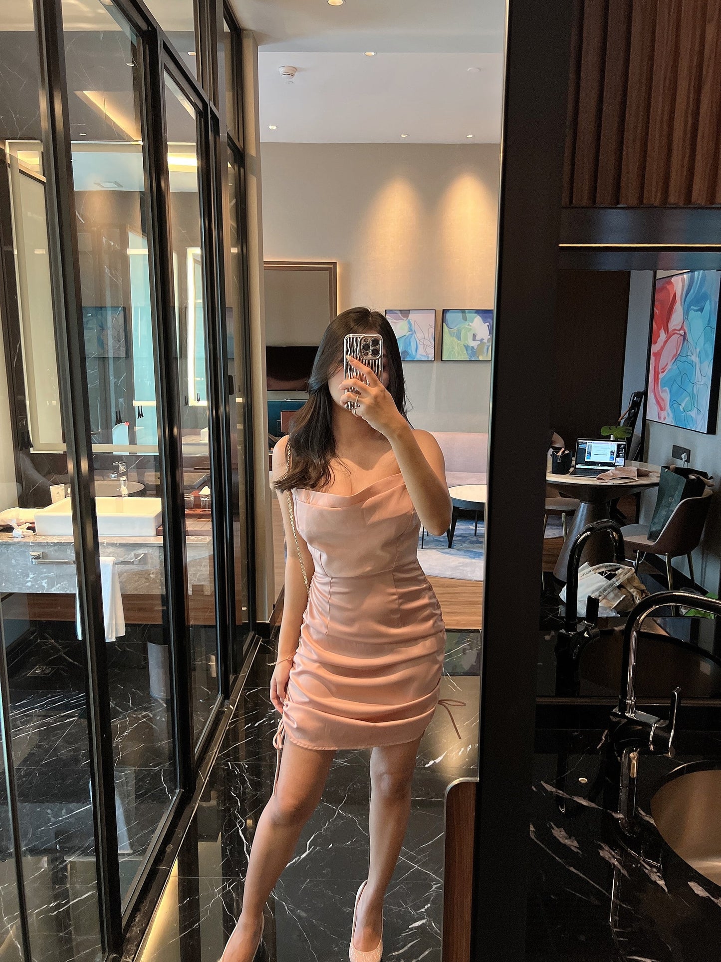 (DEFECT) Victoria Satin Short Dress in Pink