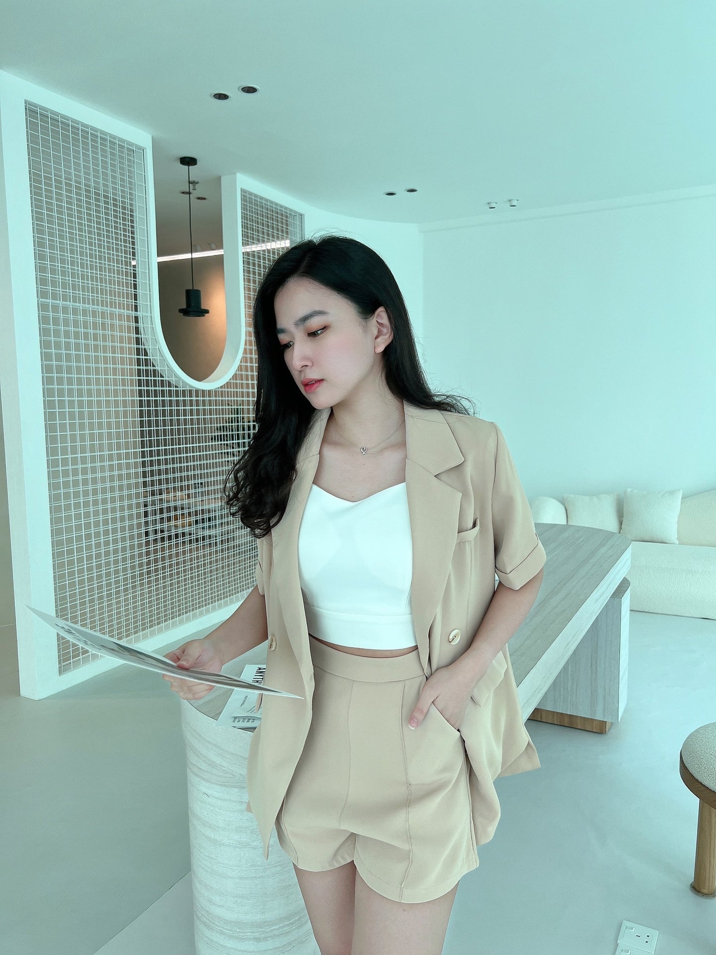(DEFECT) Evelyn blazer+short Khaki